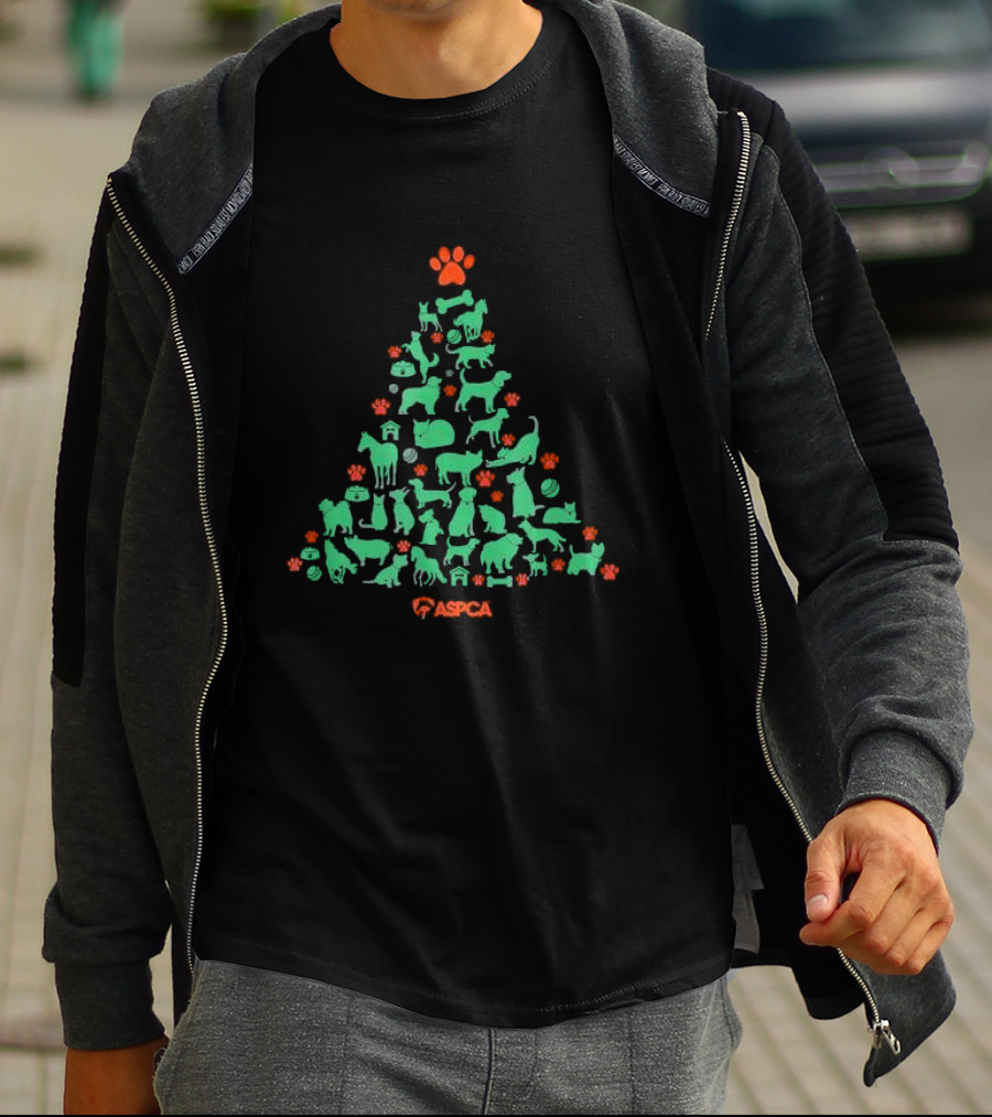 ASPCA Christmas Tree Made Of Animal Silhouettes And Paw Prints T-Shirt