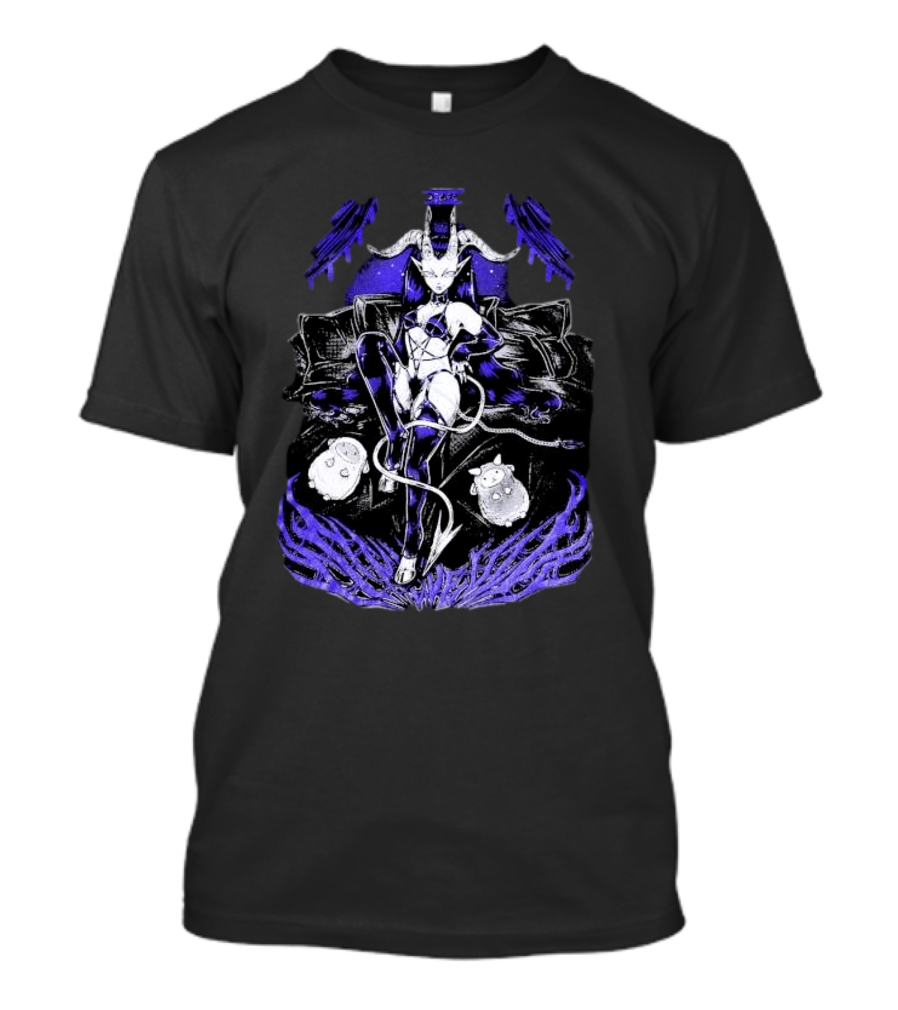 The Devil Pinku Kult Demonic Figure Surrounded By Ghostly Creatures And Occult Symbols T-Shirt