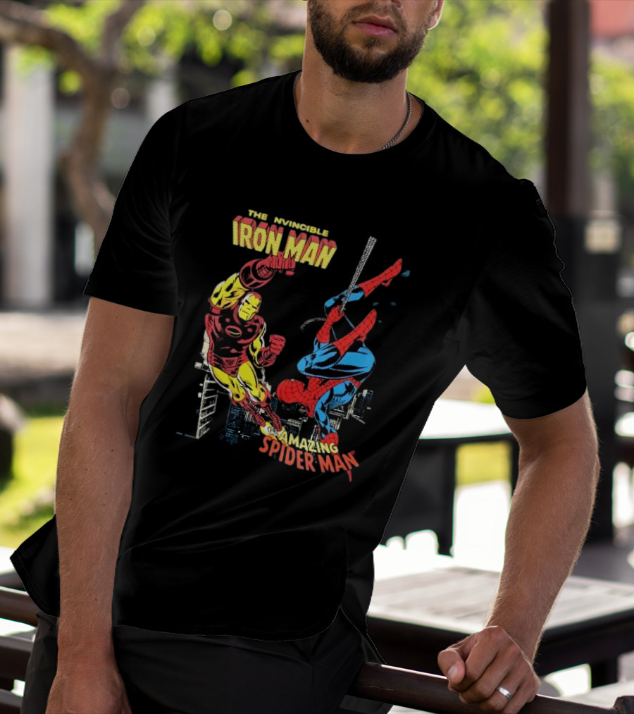 The Invincible Iron Man And The Amazing Spider-Man Showdown In The City T-Shirt
