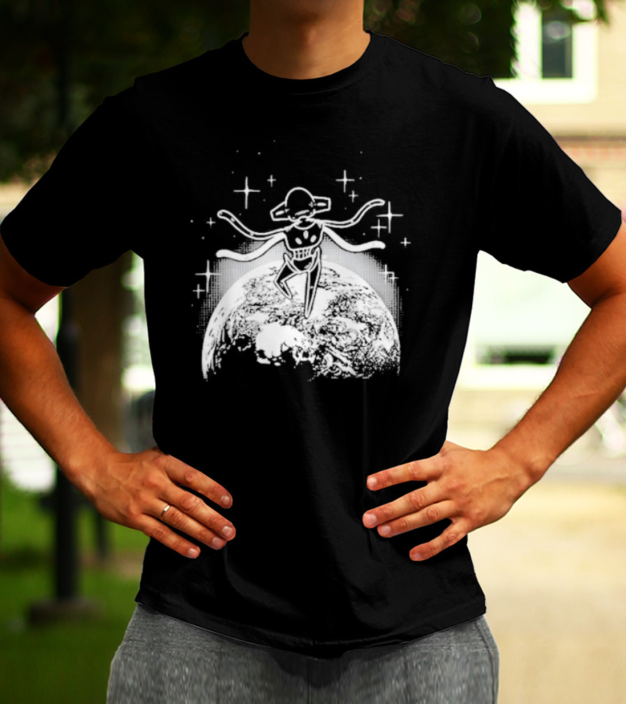 Snacky Boy Deoxys Floating Above Earth With Stars T-Shirt