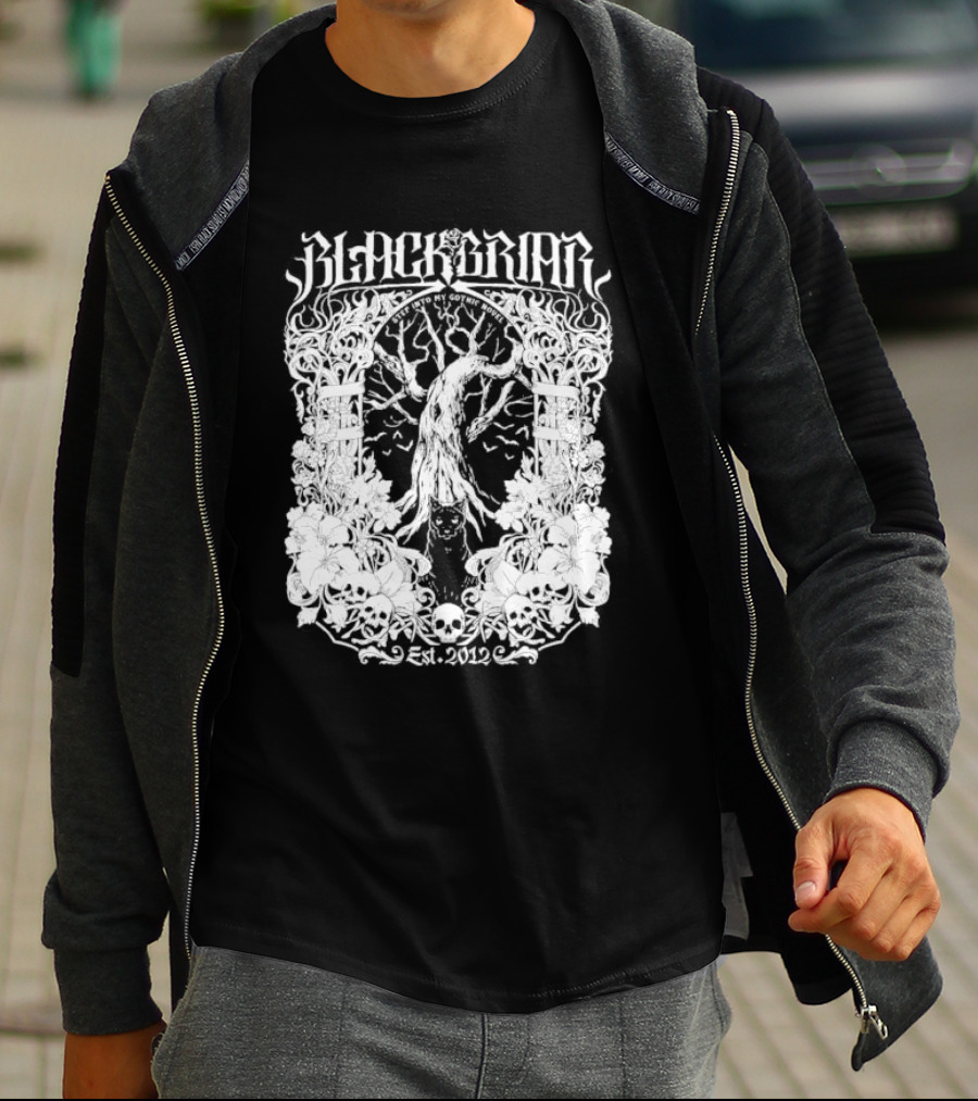 Blackbriar Gothic Novel Est. 2012 Tree Skulls Floral T-Shirt