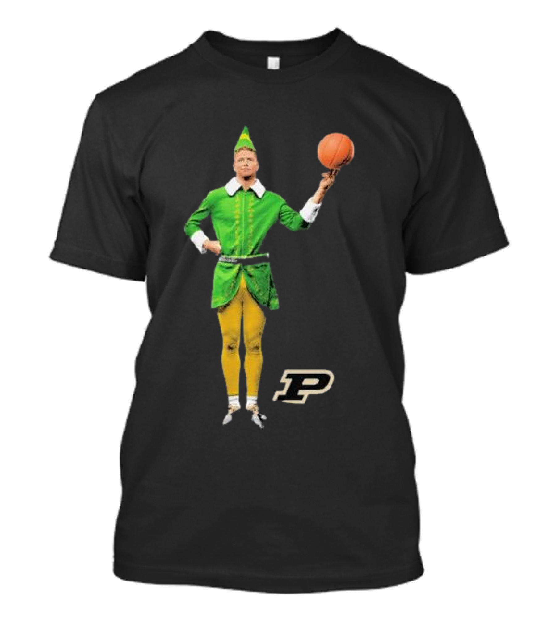 Caleb The Elf Purdue Boilermakers Basketball Elf Holding Basketball With Purdue T-Shirt