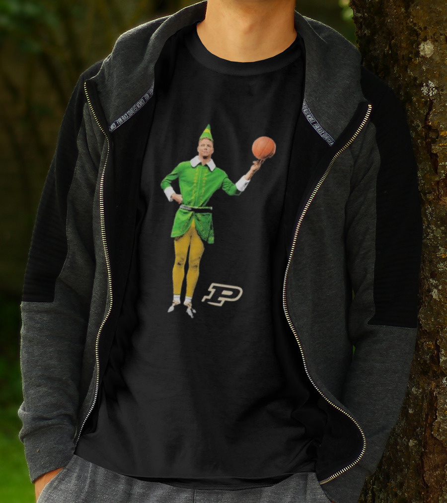 Caleb The Elf Purdue Boilermakers Basketball Elf Holding Basketball With Purdue T-Shirt