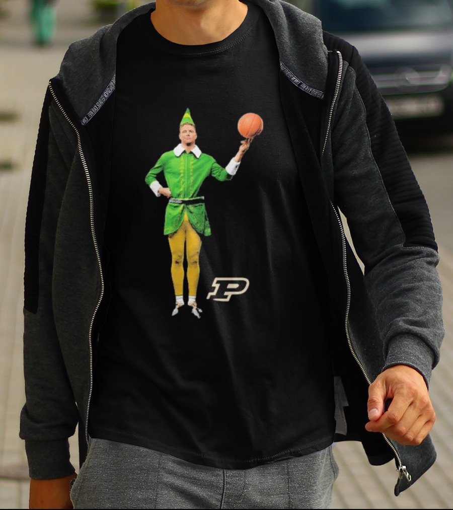 Caleb The Elf Purdue Boilermakers Basketball Elf Holding Basketball With Purdue T-Shirt