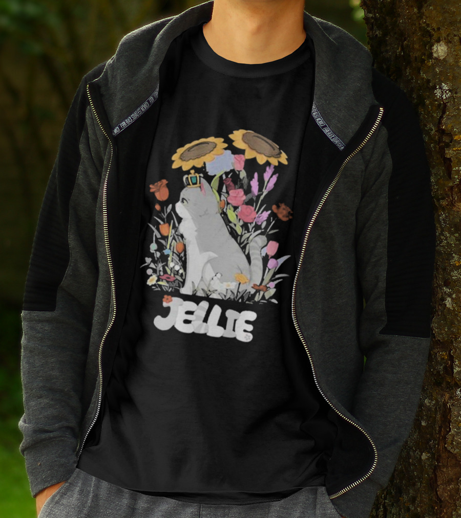 Goodtimeswithscar Jellie Cat In Floral Crown Garden With Sunflowers T-Shirt