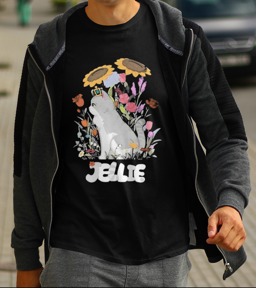 Goodtimeswithscar Jellie Cat In Floral Crown Garden With Sunflowers T-Shirt