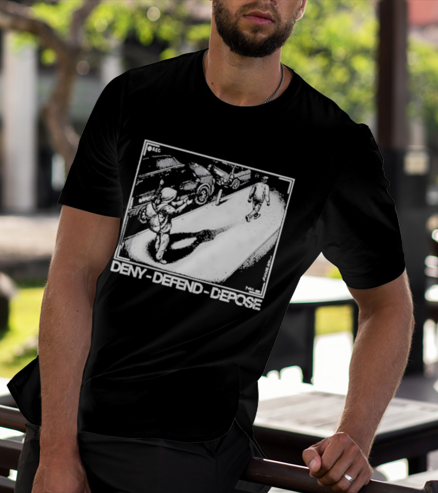 Deny Defend Depose Punk With A Camera Street Confrontation Scene T-Shirt