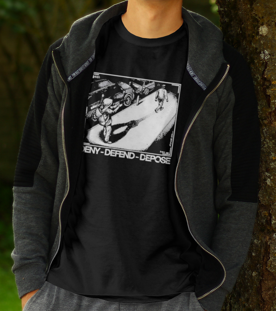 Deny Defend Depose Punk With A Camera Street Confrontation Scene T-Shirt