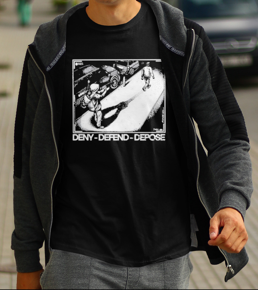 Deny Defend Depose Punk With A Camera Street Confrontation Scene T-Shirt