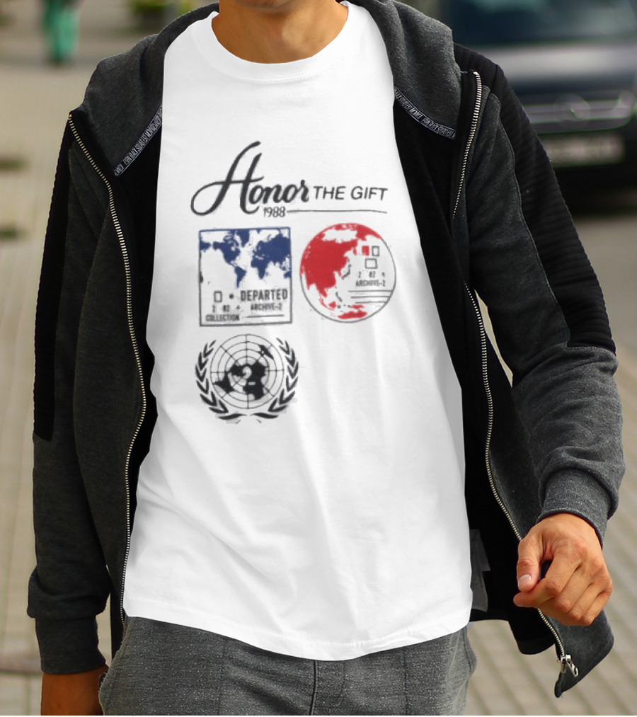 Honor The Gift 1988 Departed Collection Archive-2 World Map And Globe Symbols T-Shirt