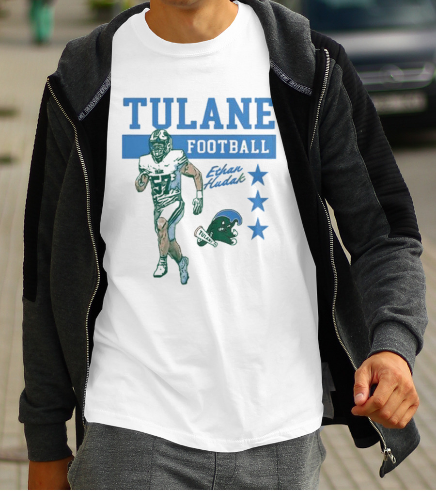 Tulane Football Ethan Hudak Player Graphic And Wave Stars T-Shirt