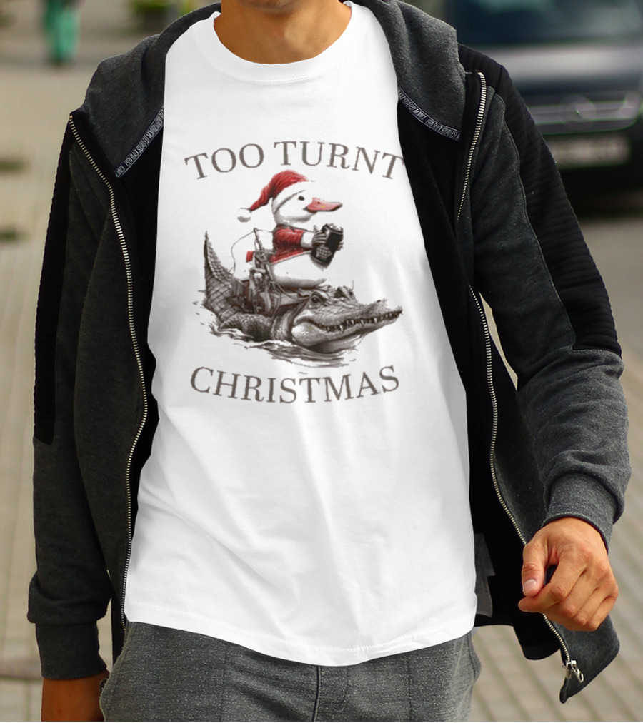 Too Turnt Christmas Santa Duck Riding Alligator T-Shirt