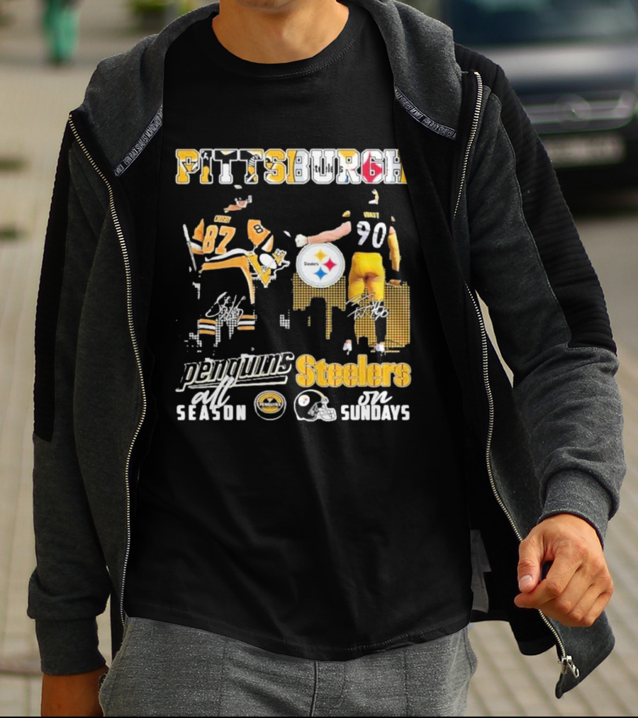 Pittsburgh Penguins All Season Steelers On Sundays Hockey Football Pride T-Shirt
