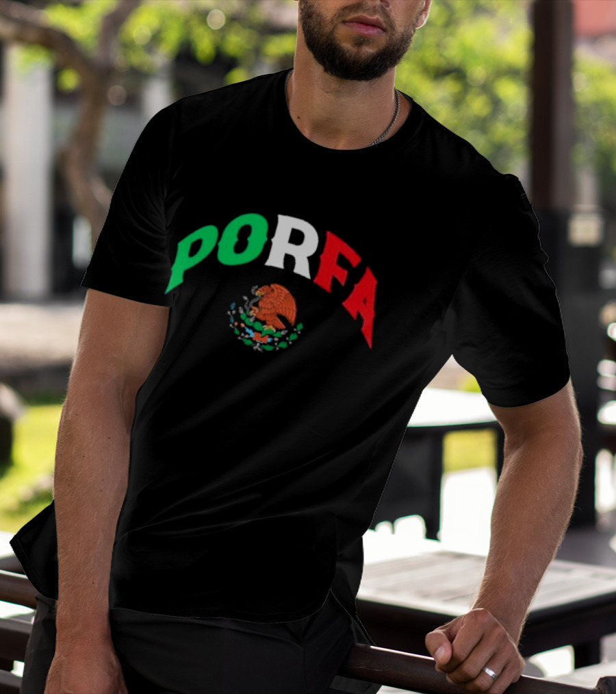 PORFA Mexican Flag Colors With Eagle Emblem T-Shirt