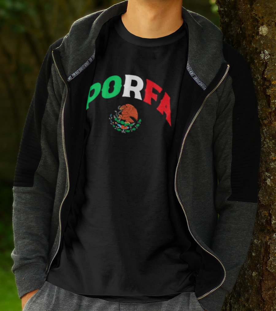 PORFA Mexican Flag Colors With Eagle Emblem T-Shirt