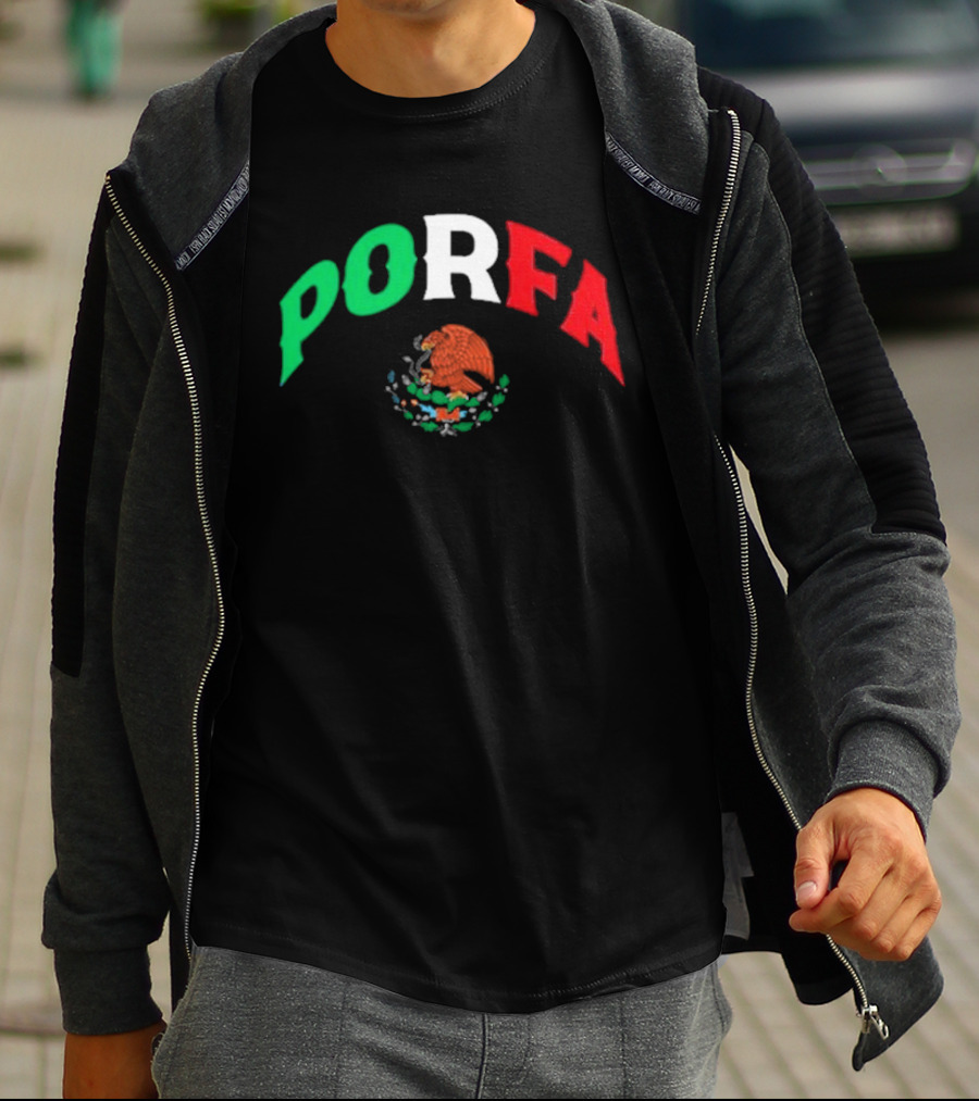 PORFA Mexican Flag Colors With Eagle Emblem T-Shirt