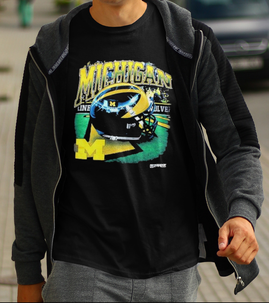 Michigan Wolverines Vintage Arch Shiny Football Helmet NCAA T-Shirt