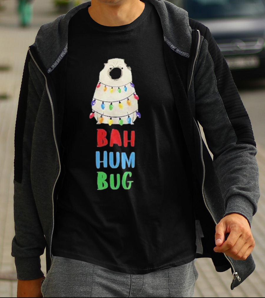 Vito The Pug Bah Hum Bug Christmas Lights Wrapping T-Shirt