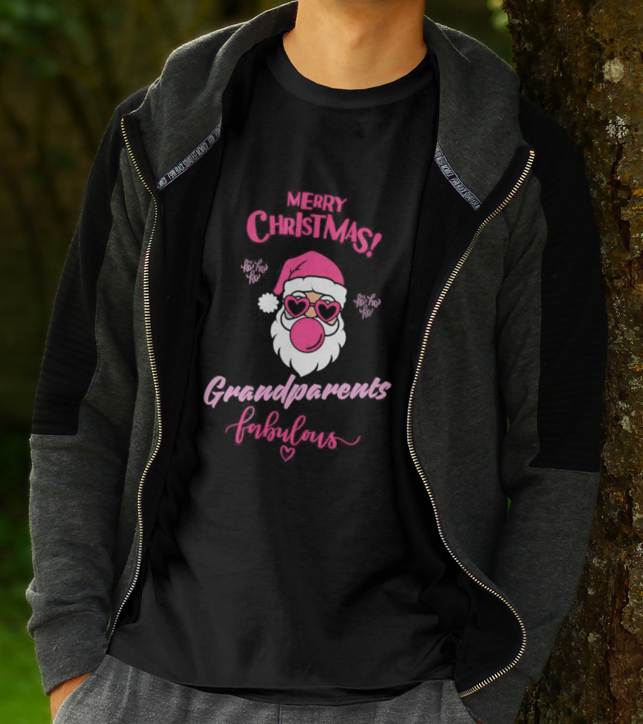 Merry Christmas Grandparents Fabulous Pink Santa Claus Heart Glasses T-Shirt