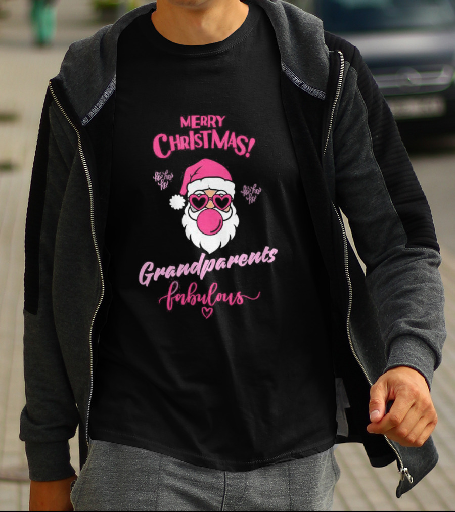 Merry Christmas Grandparents Fabulous Pink Santa Claus Heart Glasses T-Shirt