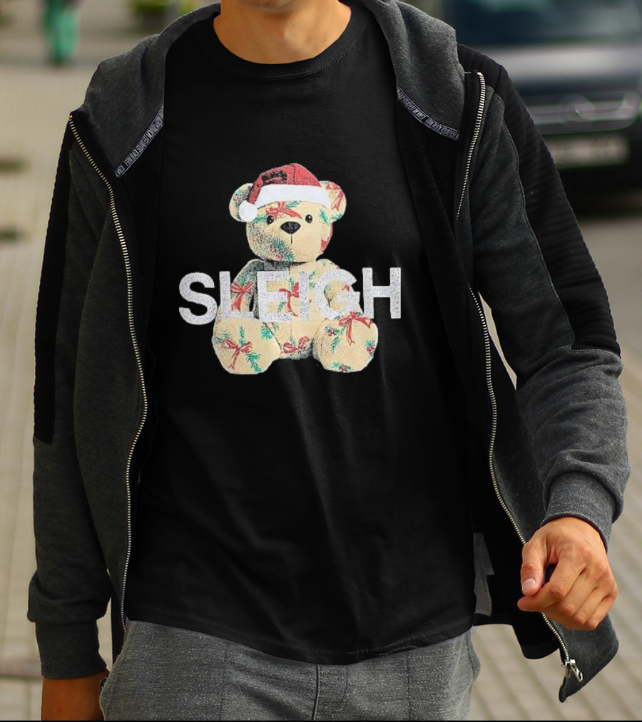 Mini Girls Black Christmas Bear Sleigh T-Shirt