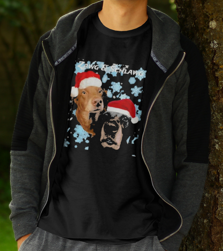 Zawg And Schlawg Christmas Dogs With Santa Hats And Snowflakes T-Shirt