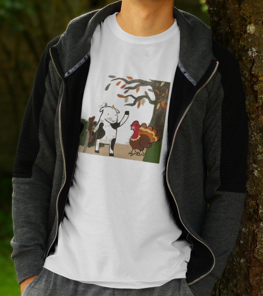 Leanbeefpatty Turkey Time Cow Under Autumn Tree T-Shirt