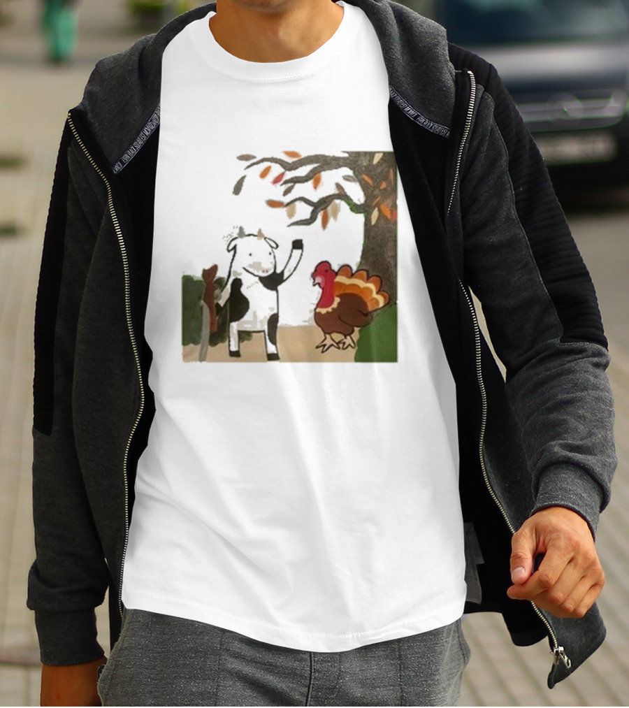 Leanbeefpatty Turkey Time Cow Under Autumn Tree T-Shirt