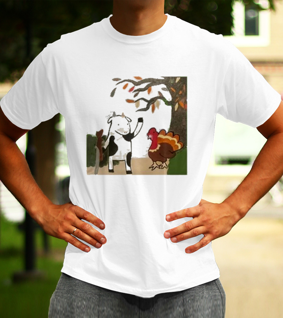 Leanbeefpatty Turkey Time Cow Under Autumn Tree T-Shirt