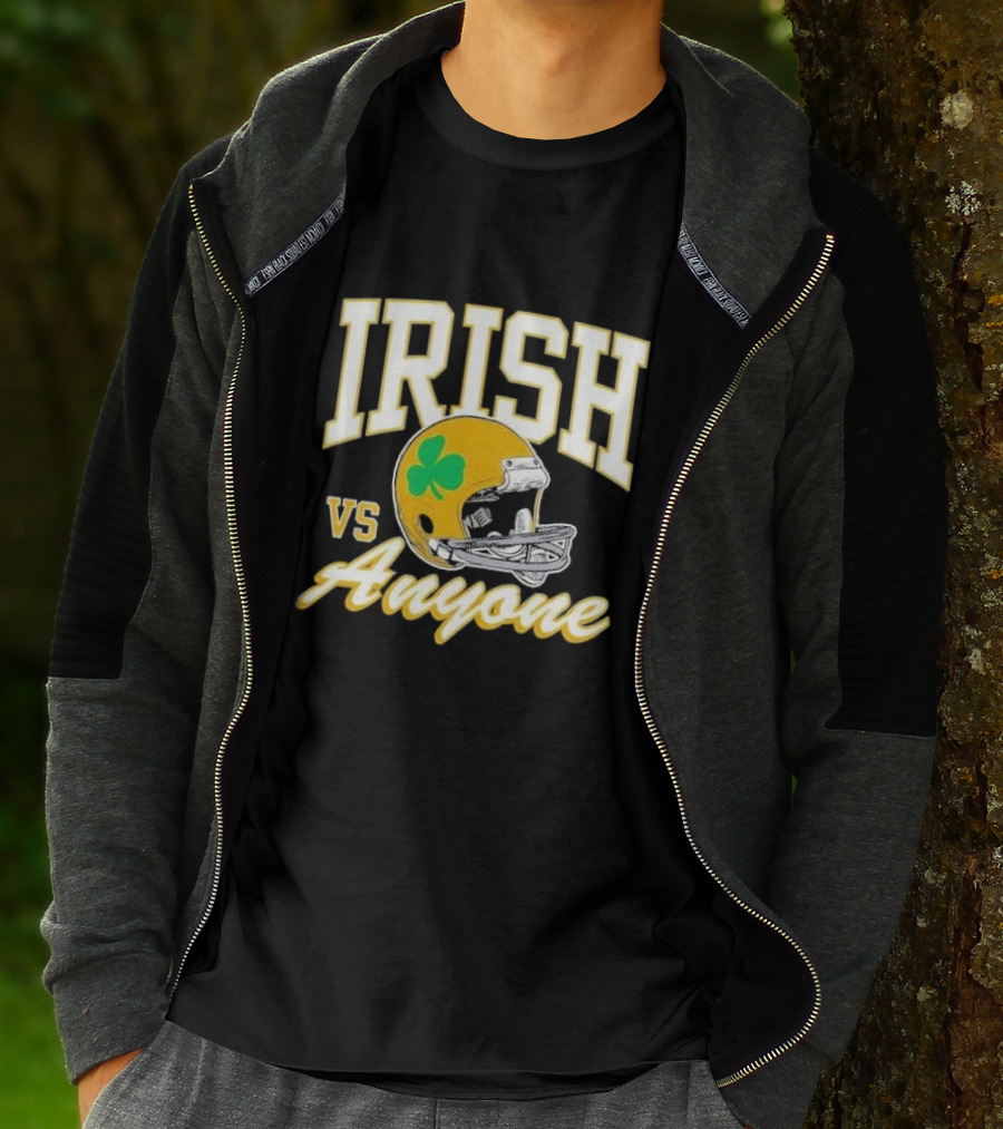 Irish Vs. Anyone Football Helmet With Shamrock T-Shirt