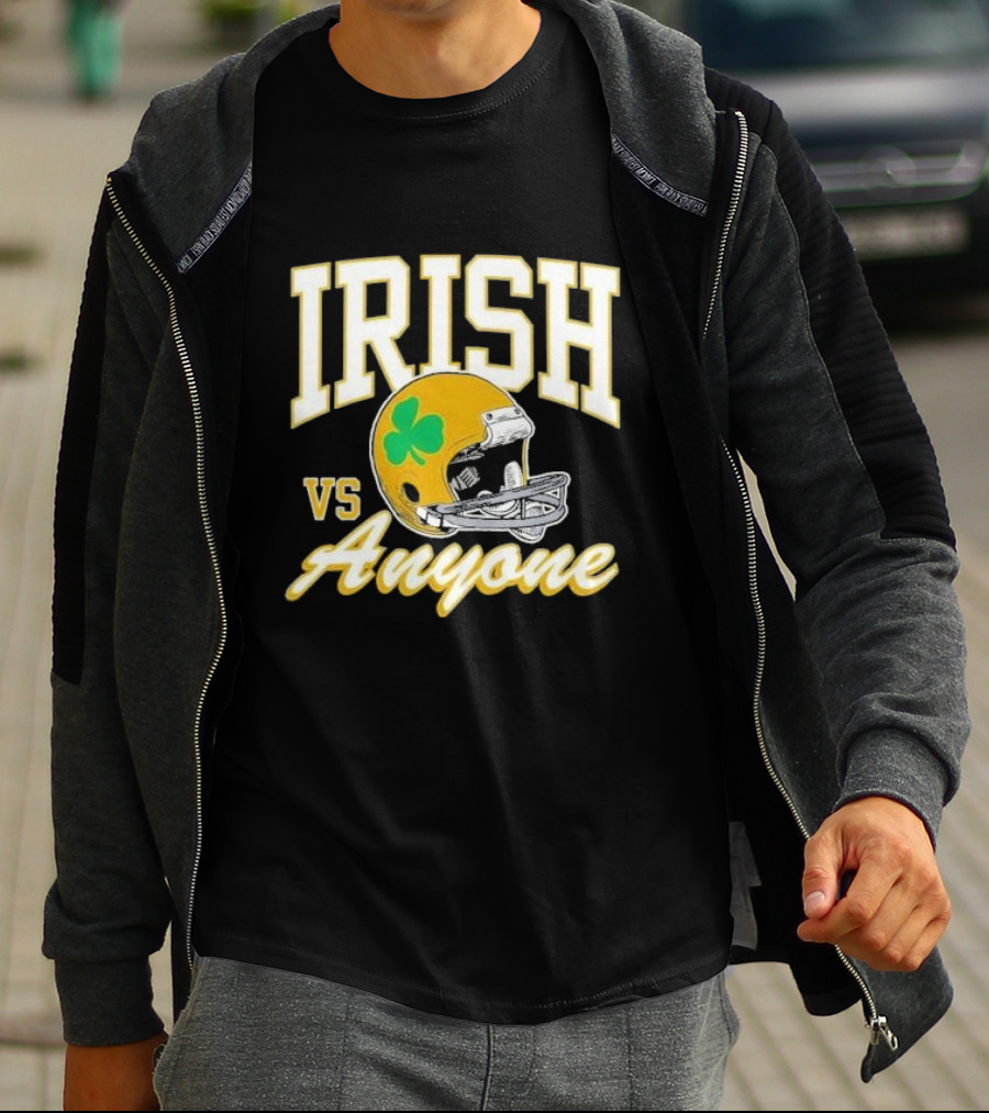Irish Vs. Anyone Football Helmet With Shamrock T-Shirt