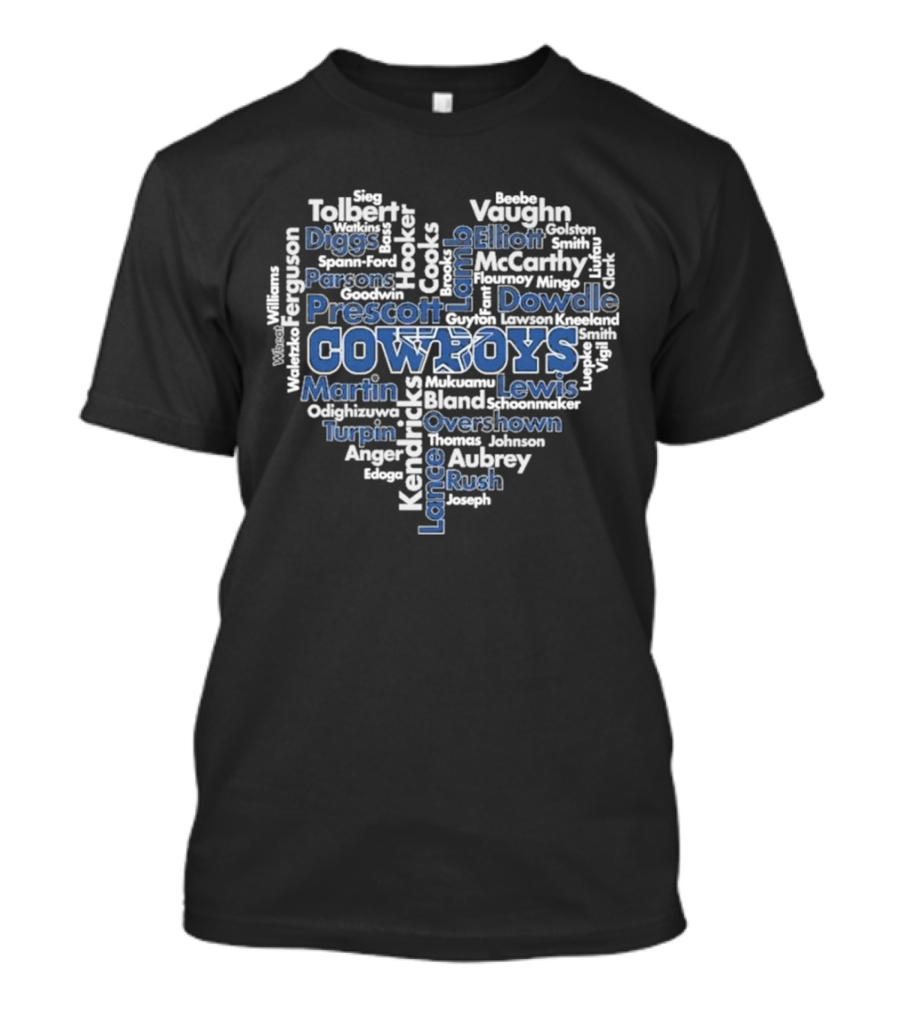 Dallas Cowboys Heart With Player Names Prescott Parsons Diggs Elliott T-Shirt