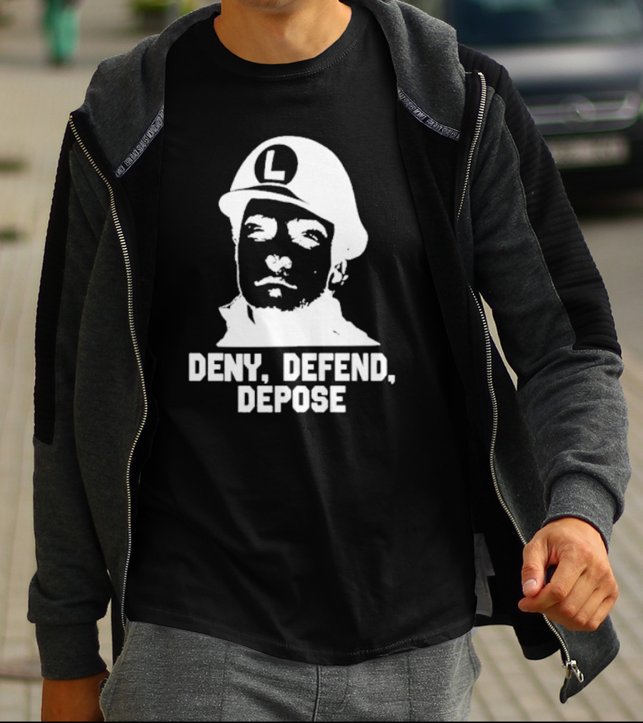 Yesyoureracist Deny Defend Depose Helmeted Face With Letter L T-Shirt