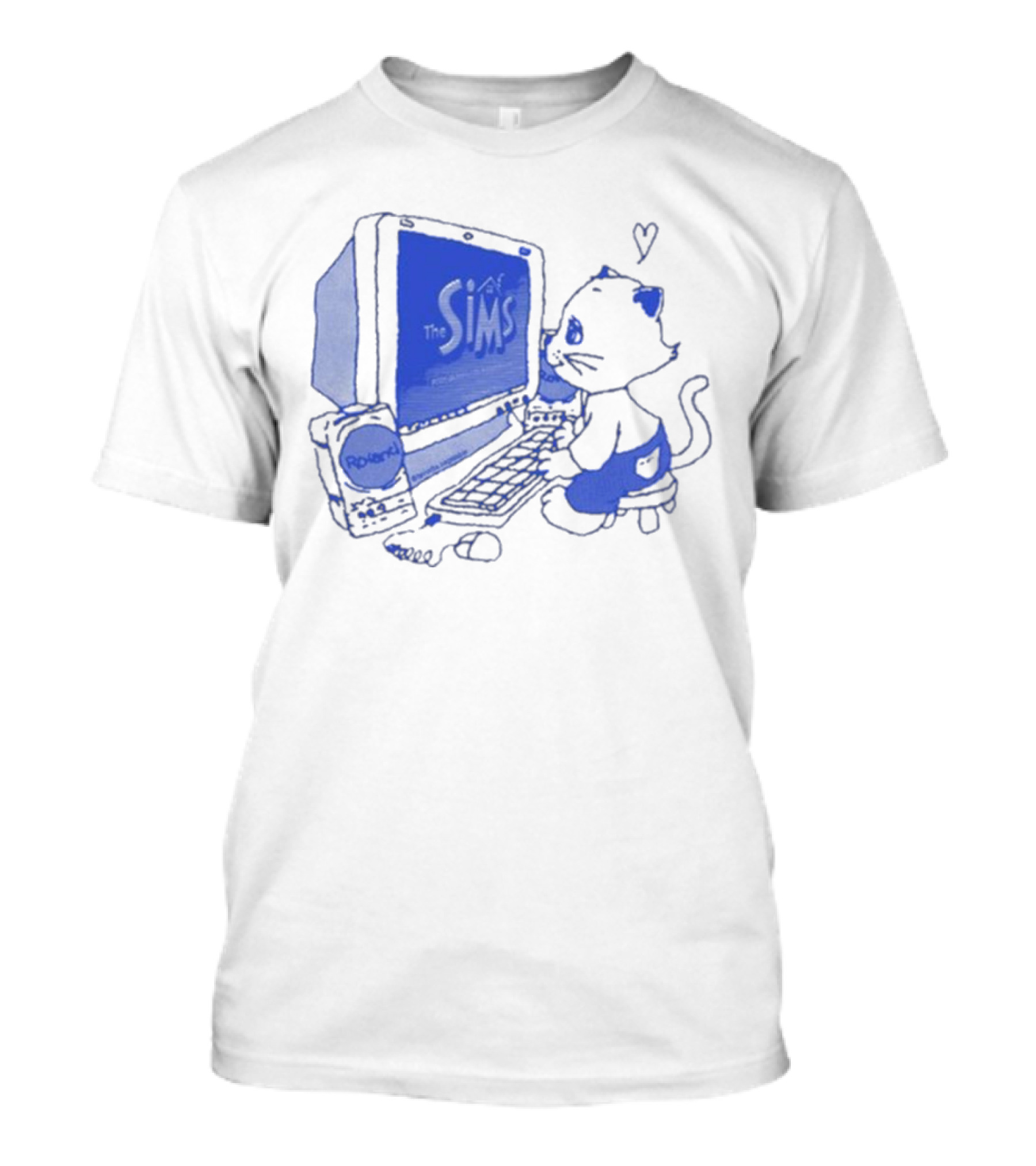 The Sims Loading Screen Cat Computer 90s Nostalgia Blue Graphics T-Shirt