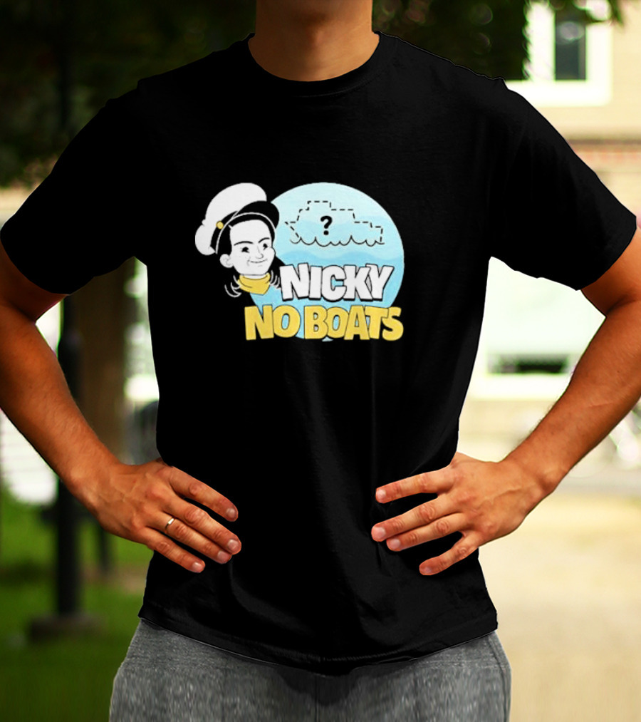 Nicky No Boats Captain's Hat Cartoon Question Mark T-Shirt
