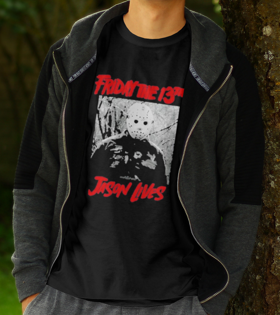 Friday The 13Th Jason Lives Masked Horror Icon Forest Scene T-Shirt