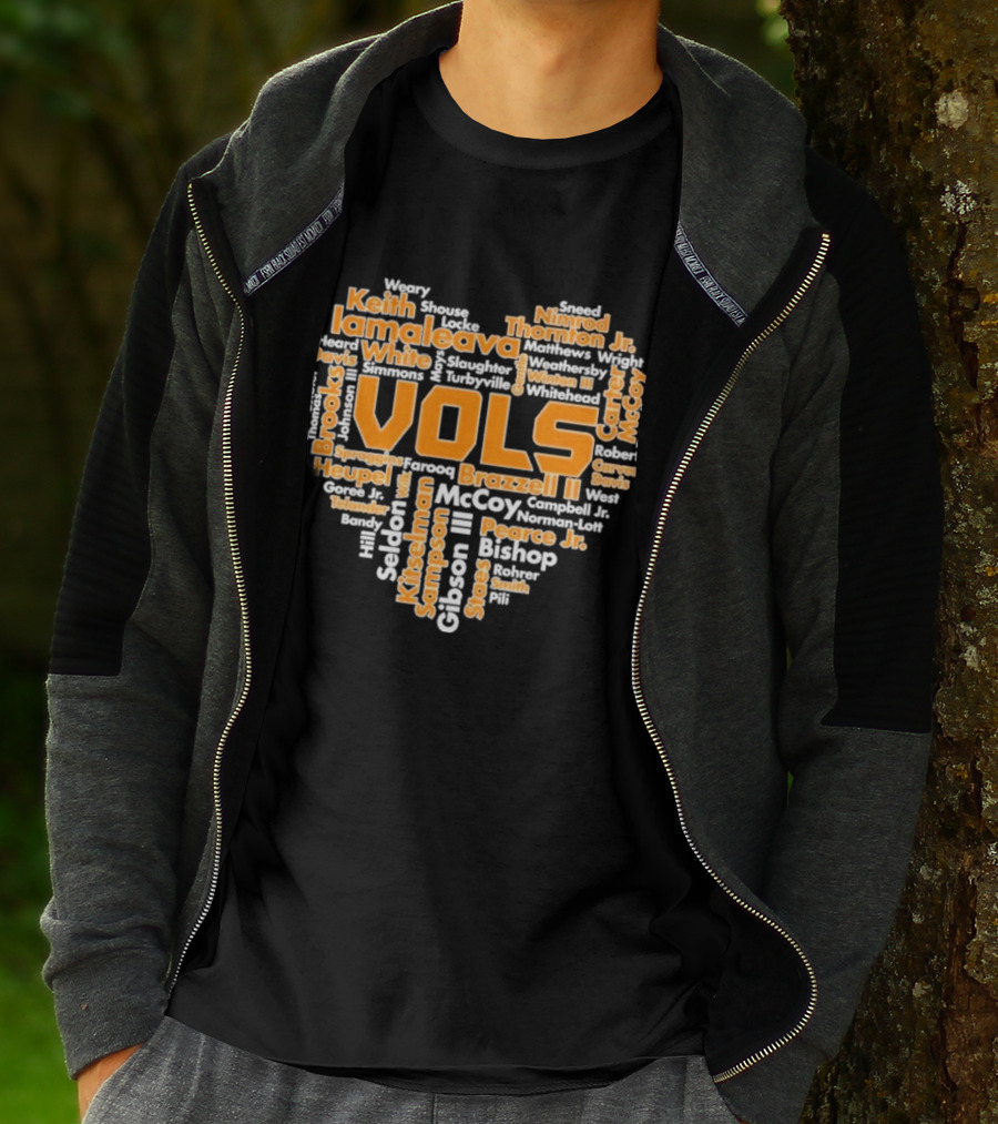 Tennessee Volunteers VOLS Heart Shaped Word Art Featuring Names T-Shirt