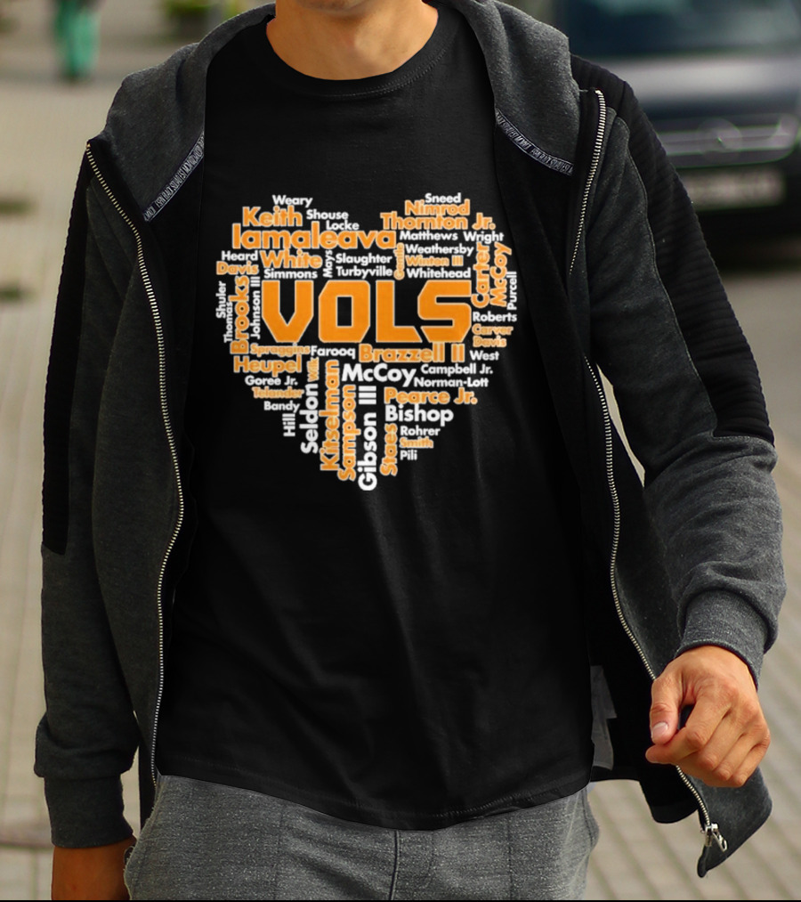 Tennessee Volunteers VOLS Heart Shaped Word Art Featuring Names T-Shirt