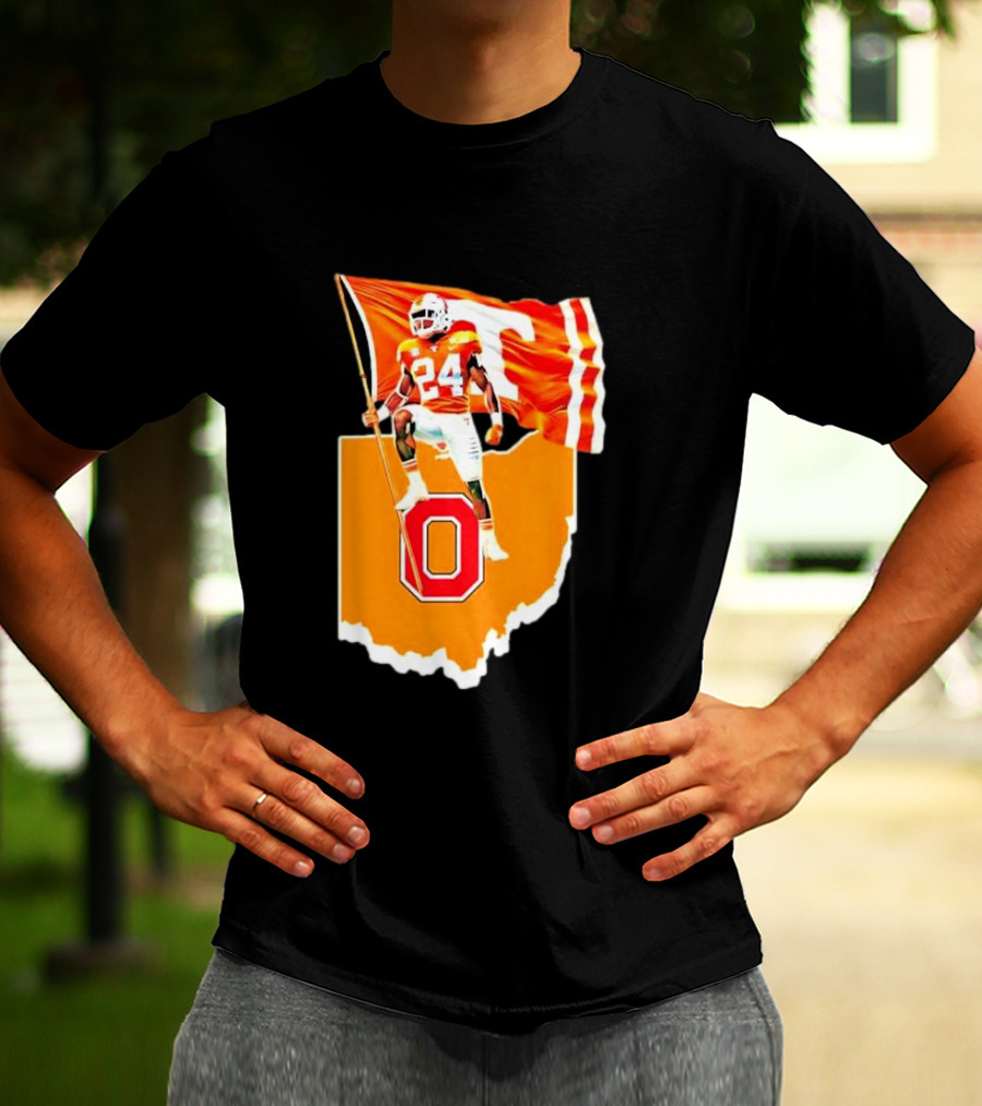 Vols Player With Tennessee Flag Over Ohio State T-Shirt