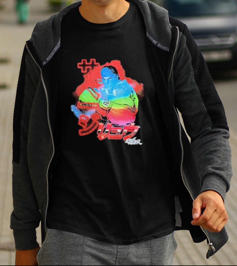 Street Fighter Ryu Neon Japanese Text Burst T-Shirt