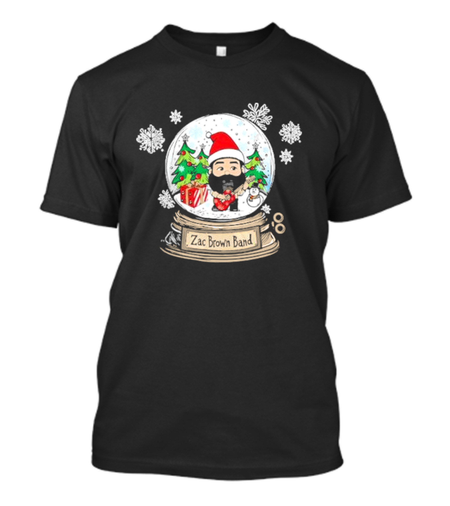 Zac Brown Band Festive Snow Globe With Santa And Christmas Trees T-Shirt