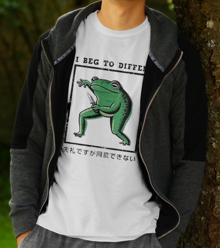 I Beg To Differ Frog Japanese Frog With Knife T-Shirt