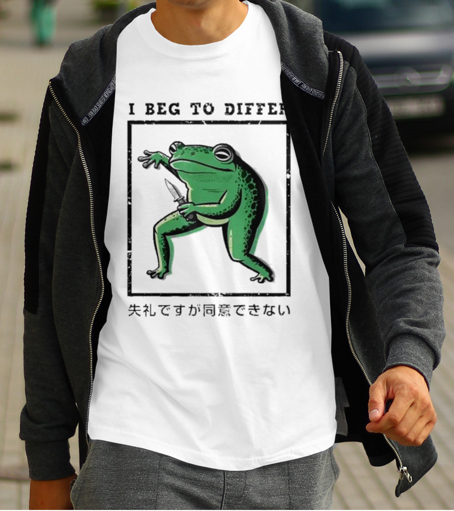 I Beg To Differ Frog Japanese Frog With Knife T-Shirt