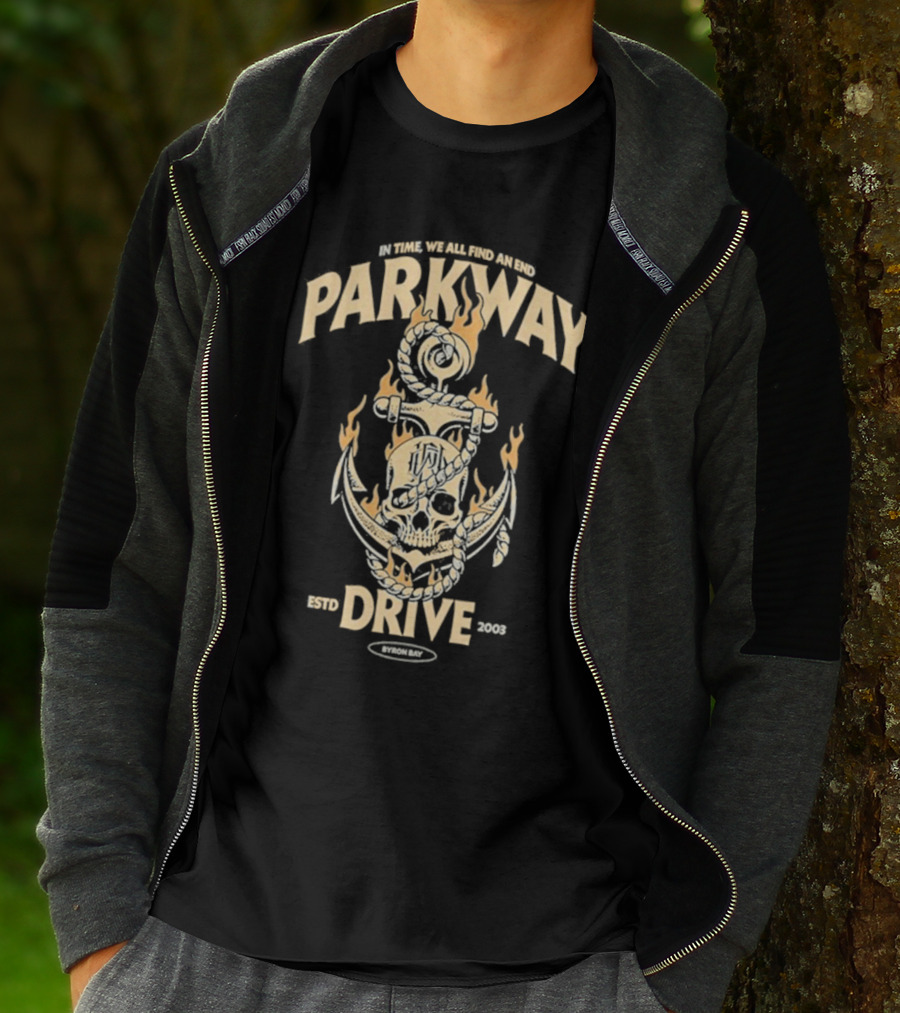 Parkway Drive In Time We All Find An End Skull Anchor Estd 2003 Byron Bay T-Shirt