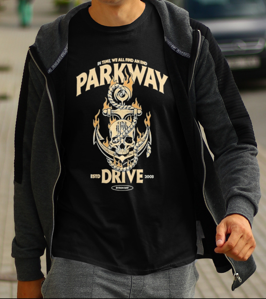 Parkway Drive In Time We All Find An End Skull Anchor Estd 2003 Byron Bay T-Shirt