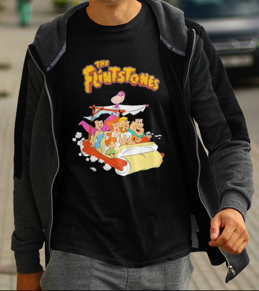 The Flintstones Family Adventure In Iconic Prehistoric Car T-Shirt