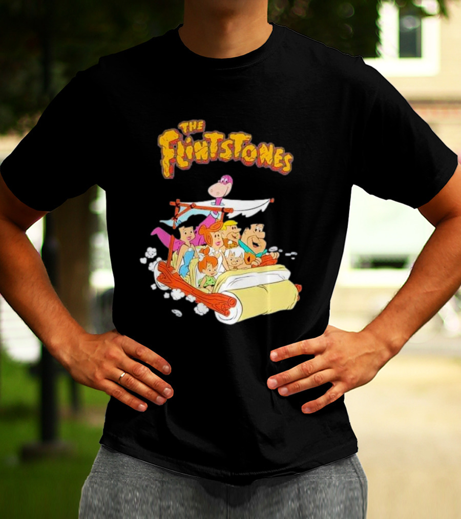The Flintstones Family Adventure In Iconic Prehistoric Car T-Shirt