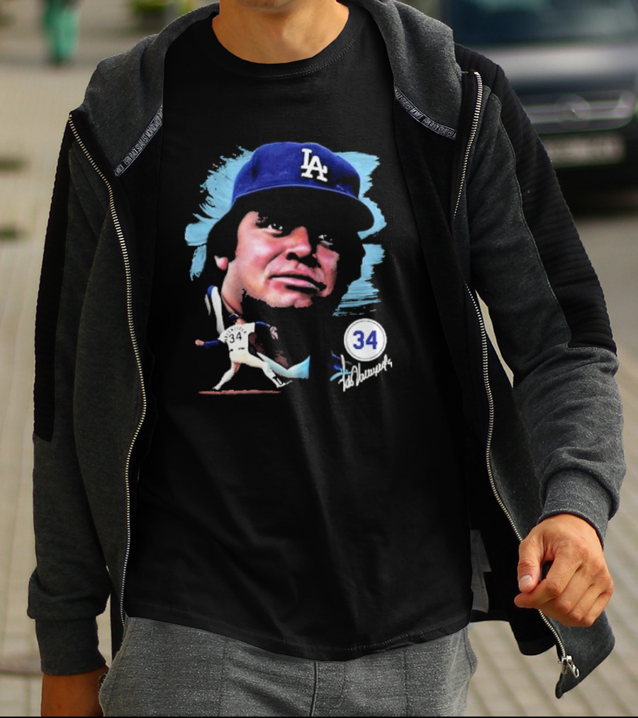 Fernando Valenzuela Los Angeles Dodgers Number 34 Signature T-Shirt