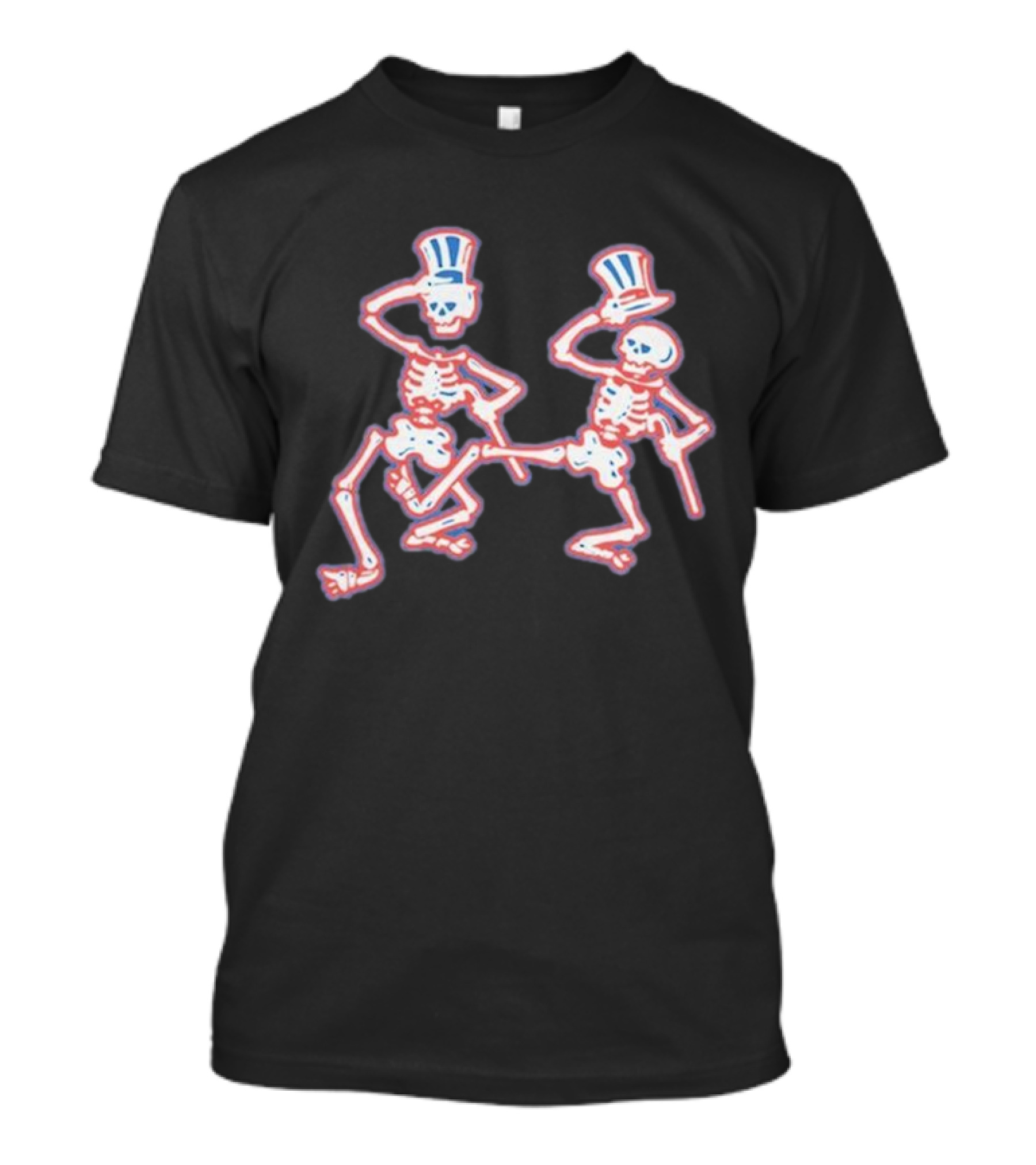 Grateful Dead Dancing Skeletons Patriotic Top Hat Skelly Duo T-Shirt