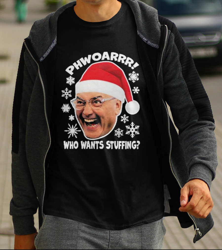 Phwoarrr Gregg Wallace Who Wants Stuffing Snowflakes Santa Hat T-Shirt
